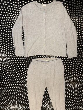 DONNI. Light Gray loungewear Pajama Set - Button Front Top & Elastic Waist Pants
